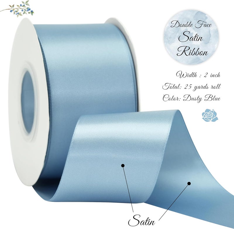 DINDOSAL Dusty Blue Satin Ribbon - 2 Inch French Blue Silk for Christmas Tree & Wedding Bouquet - 25 Yards - Image 2